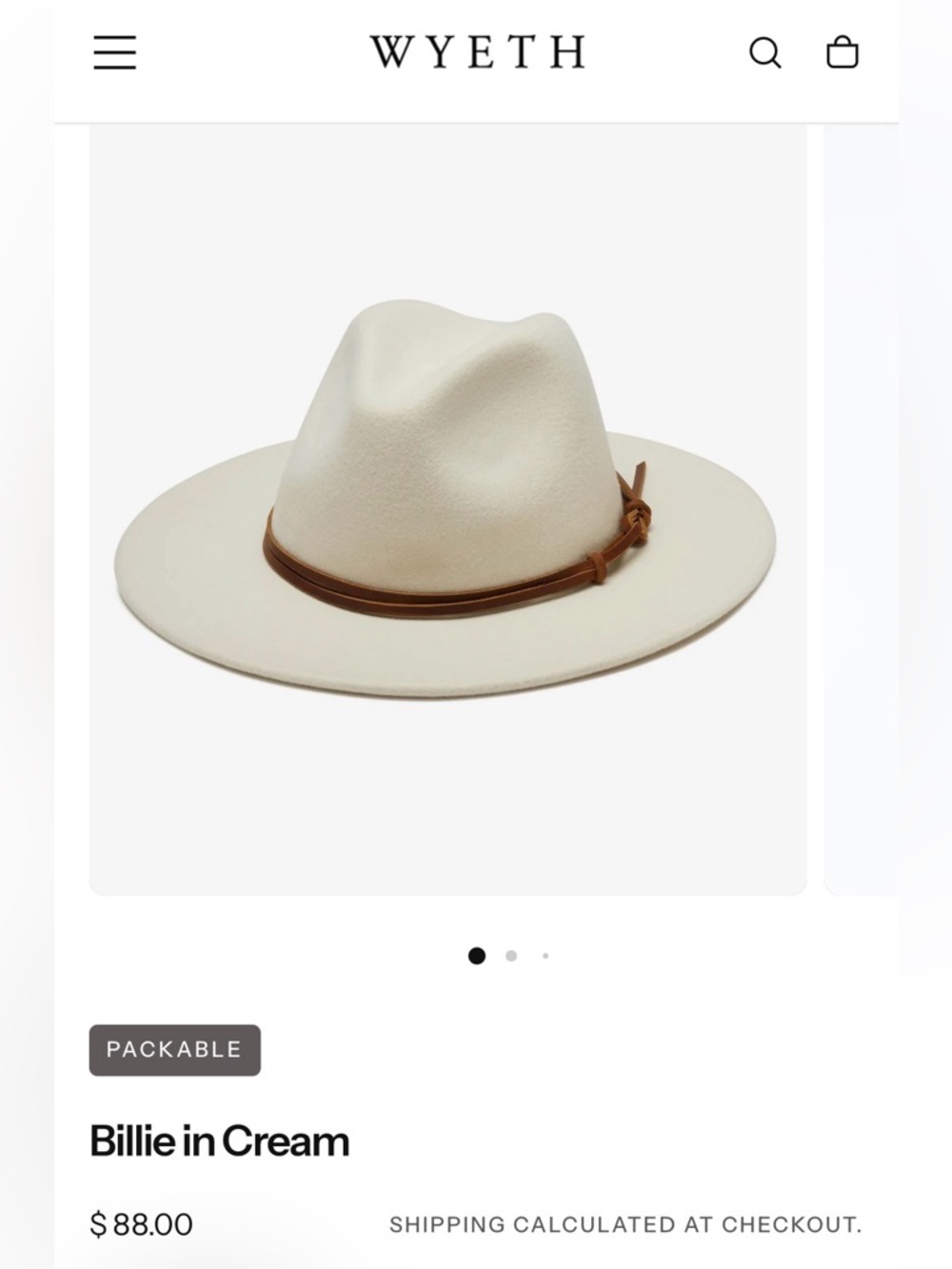 NWT WYETH Women’s Billie Cream Hat with Brown Leather Tie